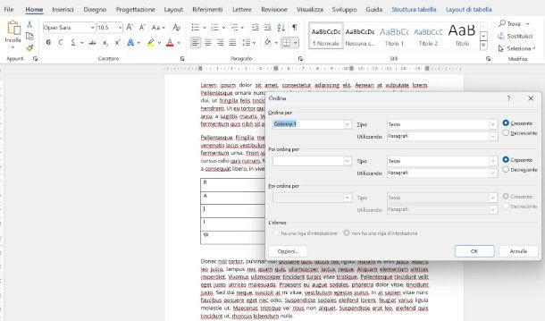 Come ordinare righe in ordine alfabetico su Word