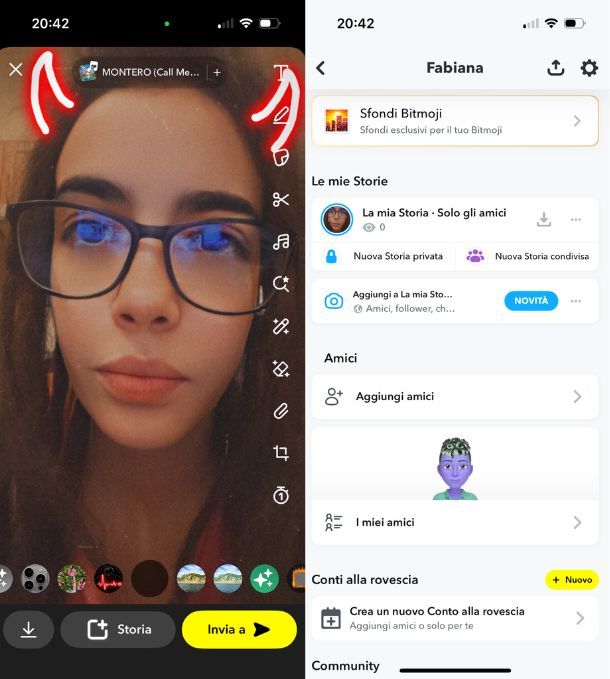 Creare una storia su Snapchat