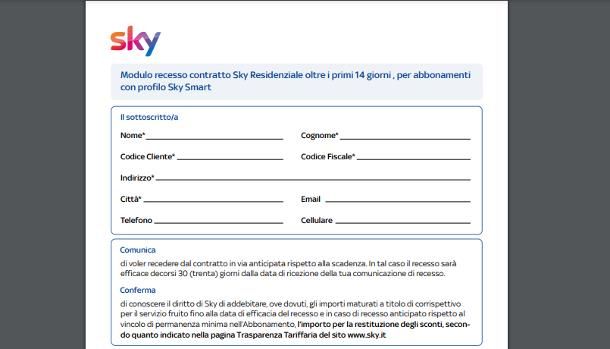 Disdire Sky modulo