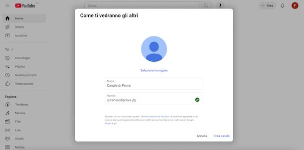 Creare un canale YouTube