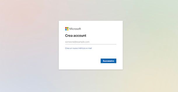 Creare nuovo account Microsoft