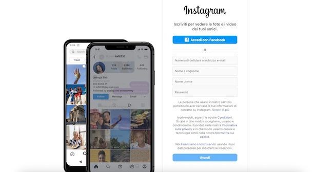 Creare account Instagram da browser