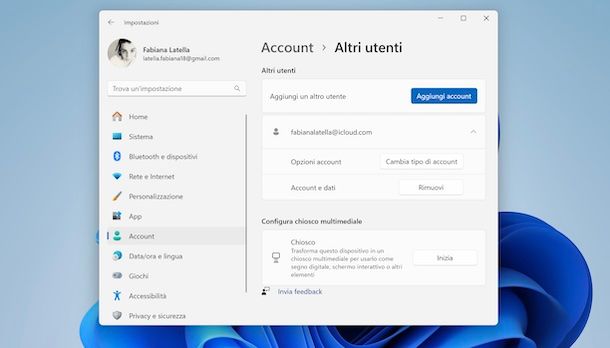 Creare un nuovo account su Windows
