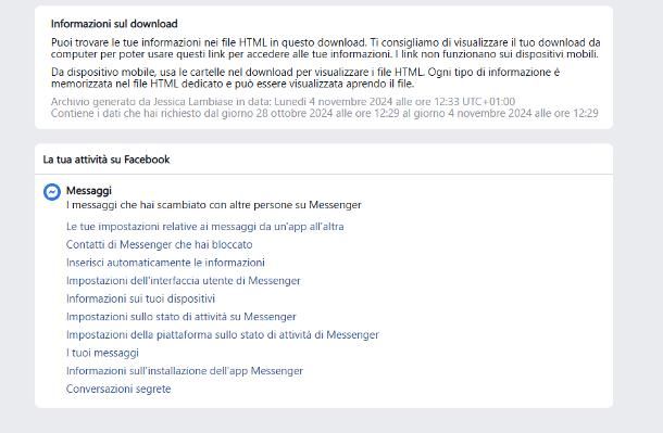 Come salvare le conversazioni di Facebook: download archivio