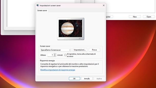 Impostazioni screen saver personalizzato Windows 11