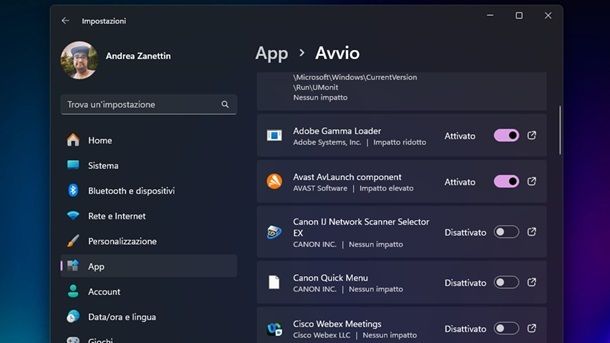 Programmi avvio Windows 11