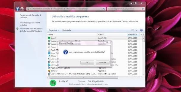 Disinstallare Spotify su Windows datati