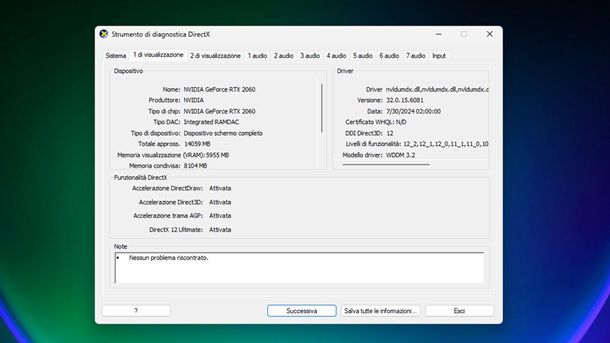 Strumento di diagnostica DirectX Windows 11