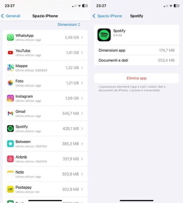 Disinstallare Spotify da Spazio iPhone