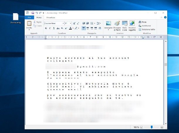 Aprire file MSG con WordPad