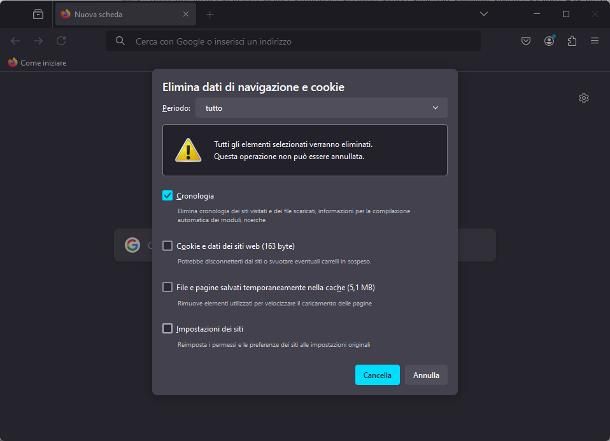 Come eliminare URL dalla cronologia: Firefox