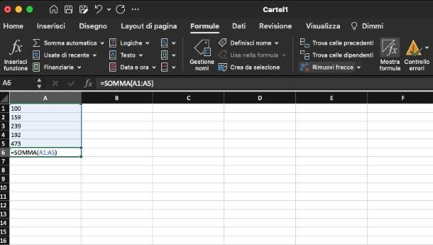 Mostrare le formule su Excel per Mac