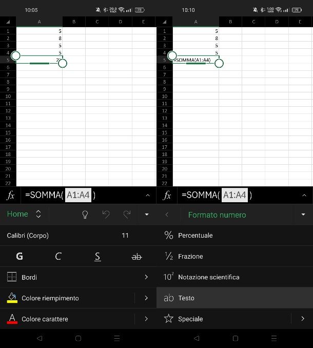 Mostrare le formule su Excel per smartphone e tablet