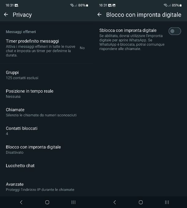 Blocco dell'app WhatsApp