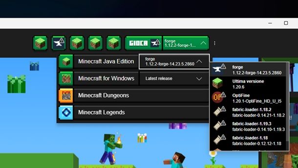 Minecraft Launcher profilo Forge mod