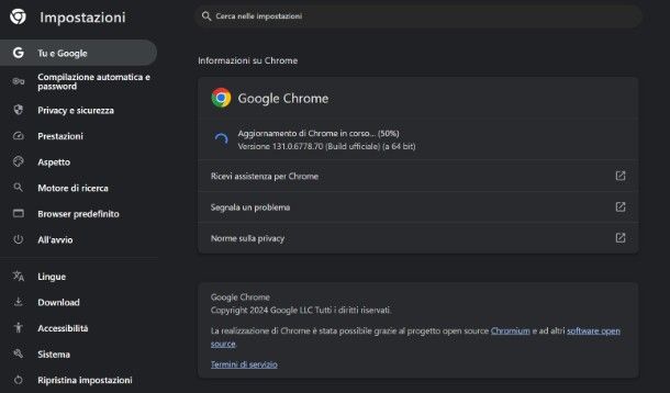 Aggiornare Google Chrome