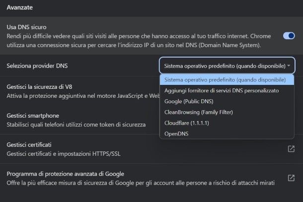 Cambiare server DNS