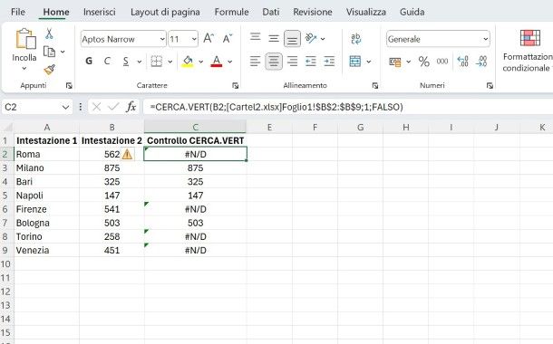 Come confrontare due file Excel con Cerca Vert