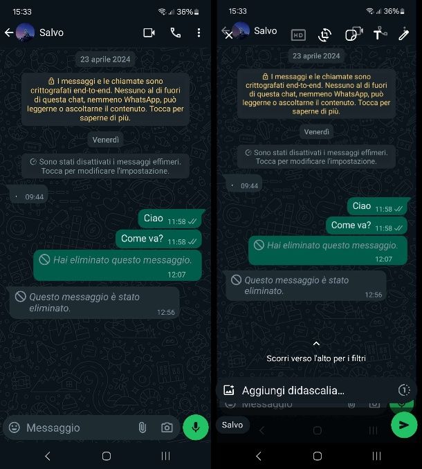 Inviare screenshot delle conversazioni