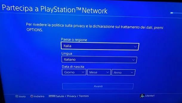 Creare account PSN da PS4