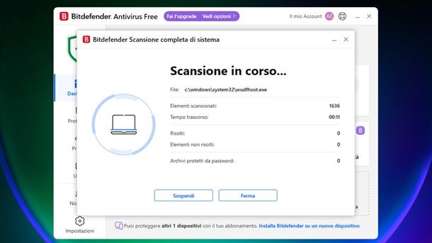 Scansione su richiesta Bitdefender Antivirus Free