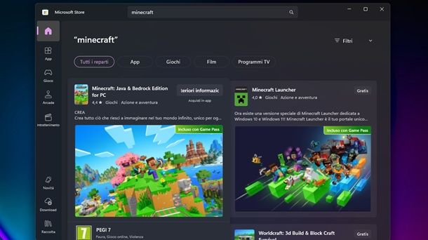 Abbonamenti e acquisto Microsoft Store Minecraft