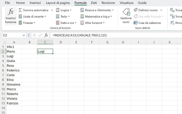 Come sorteggiare testi su Excel