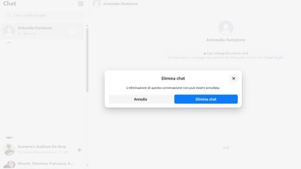 Come eliminare conversazione segreta su Messenger