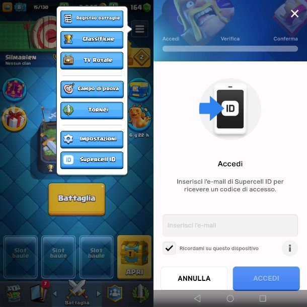 Come trasferire account Clash Royale da un telefono all'altro