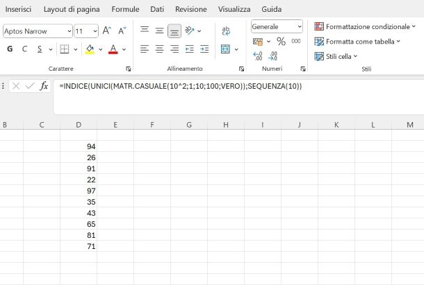 Come sorteggiare su Excel senza ripetizioni