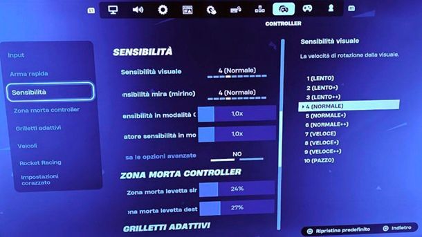 Sensibilità controller Fortnite