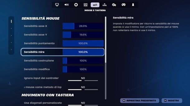 Regolare le impostazioni di gioco Fortnite