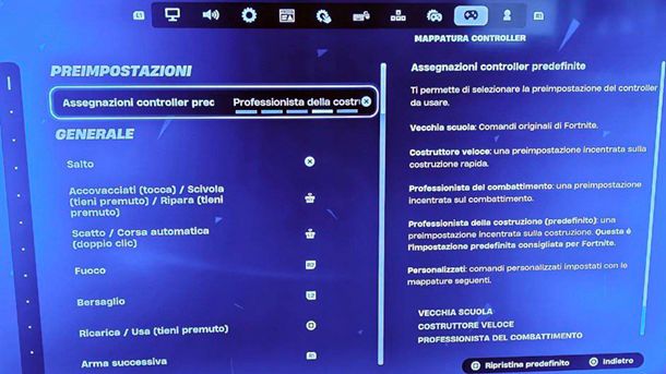 Preset comandi Fortnite controller