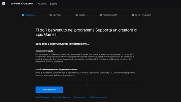 Iscrizione programma Supporta un Creatore Fortnite