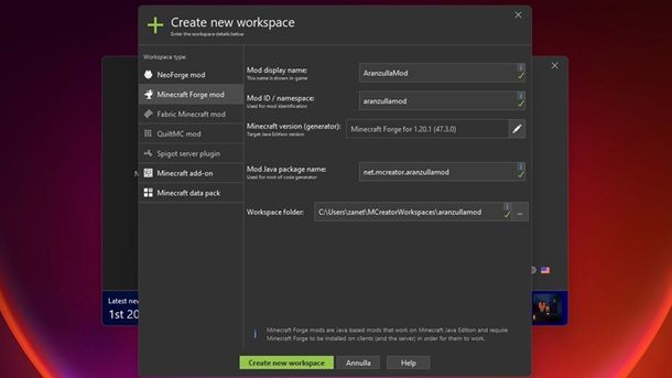 MCreator creazione mod Minecraft Forge