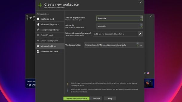 Come creare una mod per Minecraft Bedrock MCreator