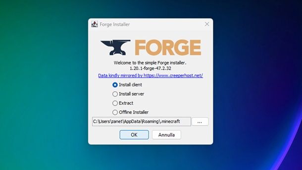 Installare Forge Minecraft Java