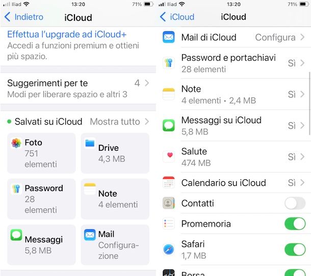 Sincronizzare dati su iCloud