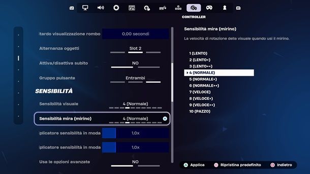 Impostazioni sensibilità Fortnite PS4
