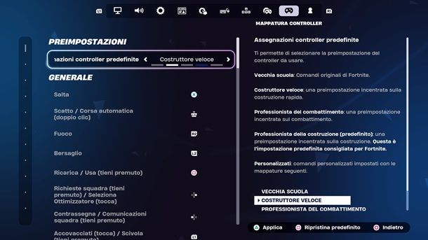 Preset comandi controller Fortnite PS4
