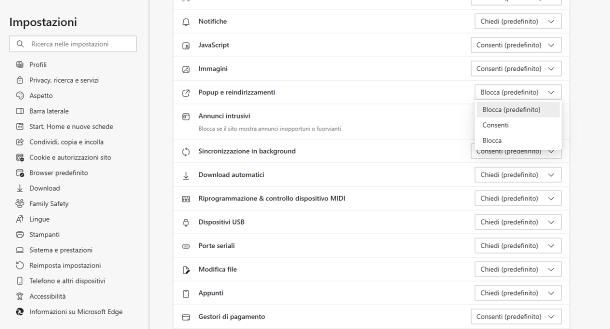 Come disattivare il blocco pop up Microsoft Edge