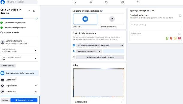 Come fare una diretta su Facebook da PC
