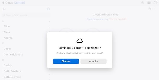 Eliminare più contatti con iCloud