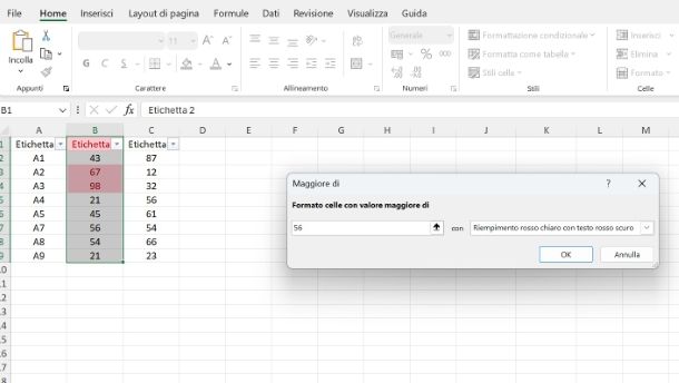 Come evidenziare celle diverse Excel