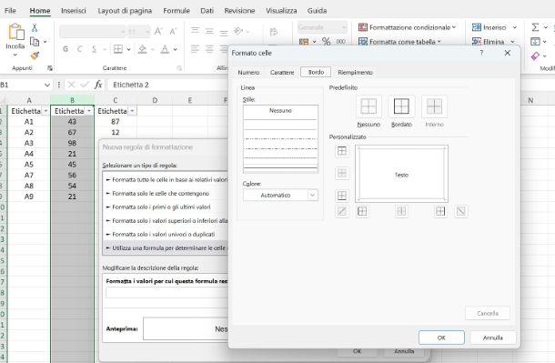 Come evidenziare i bordi delle celle in Excel