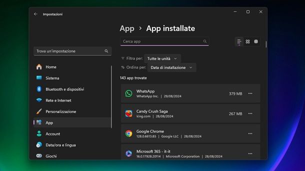 Approfondire i programmi installati Windows 11