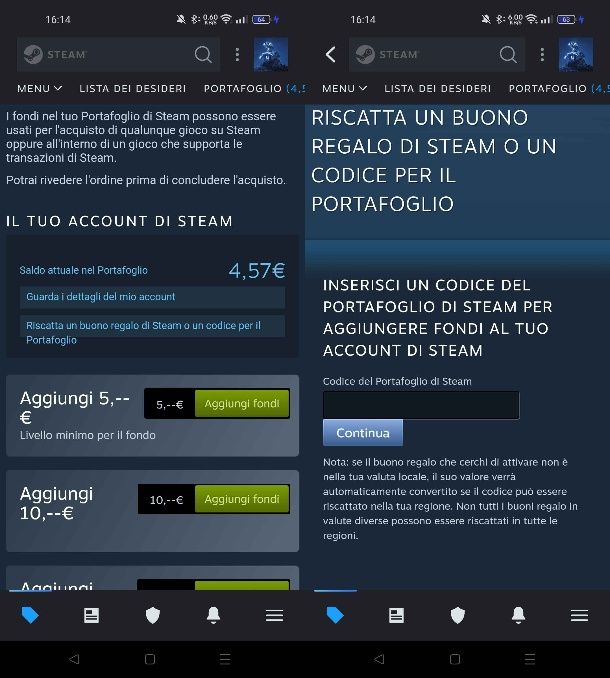 Come riscattare un codice su Steam mobile