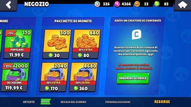 Come shoppare su Brawl Stars con codice