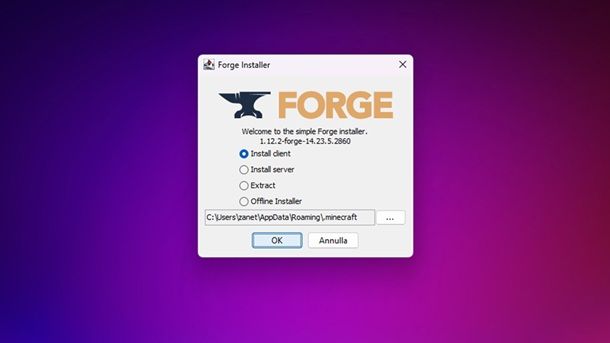 Installare Minecraft Forge