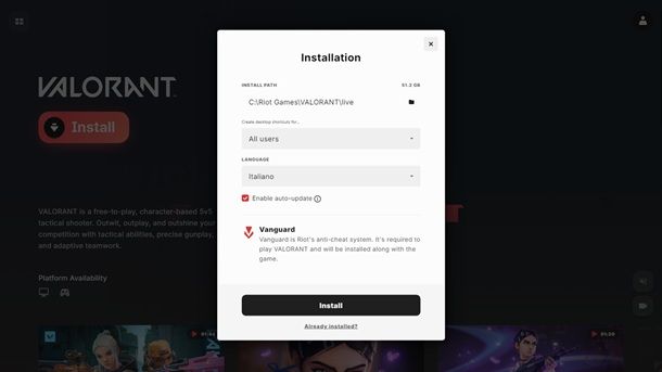 Riot Client Installazione VALORANT PC Windows